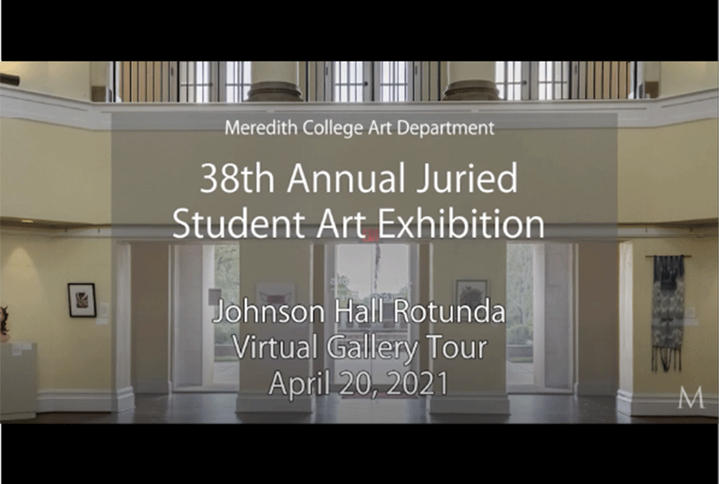 Image of Johnson hall with text that says "38th Annual Juried Student Art Exhibition".