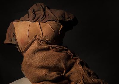 A texture sculpture with grain sack clothes.