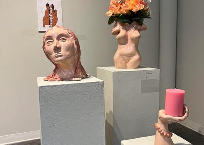 Sculptures and a print at the embody exhibition.