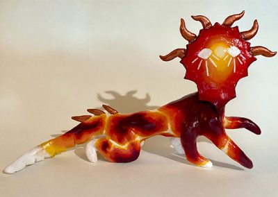 A sculpture of a fire beast.