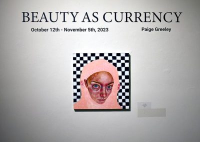 The title at the entrance to the gallery for the Beauty as Currency exhibition.